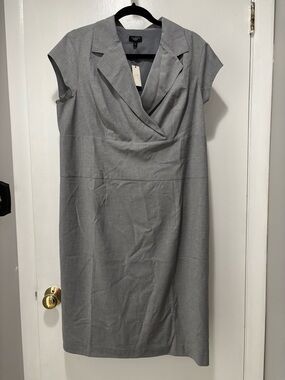 Talbots Gray Cap-Sleeve Wrap-Front Sheath Dress